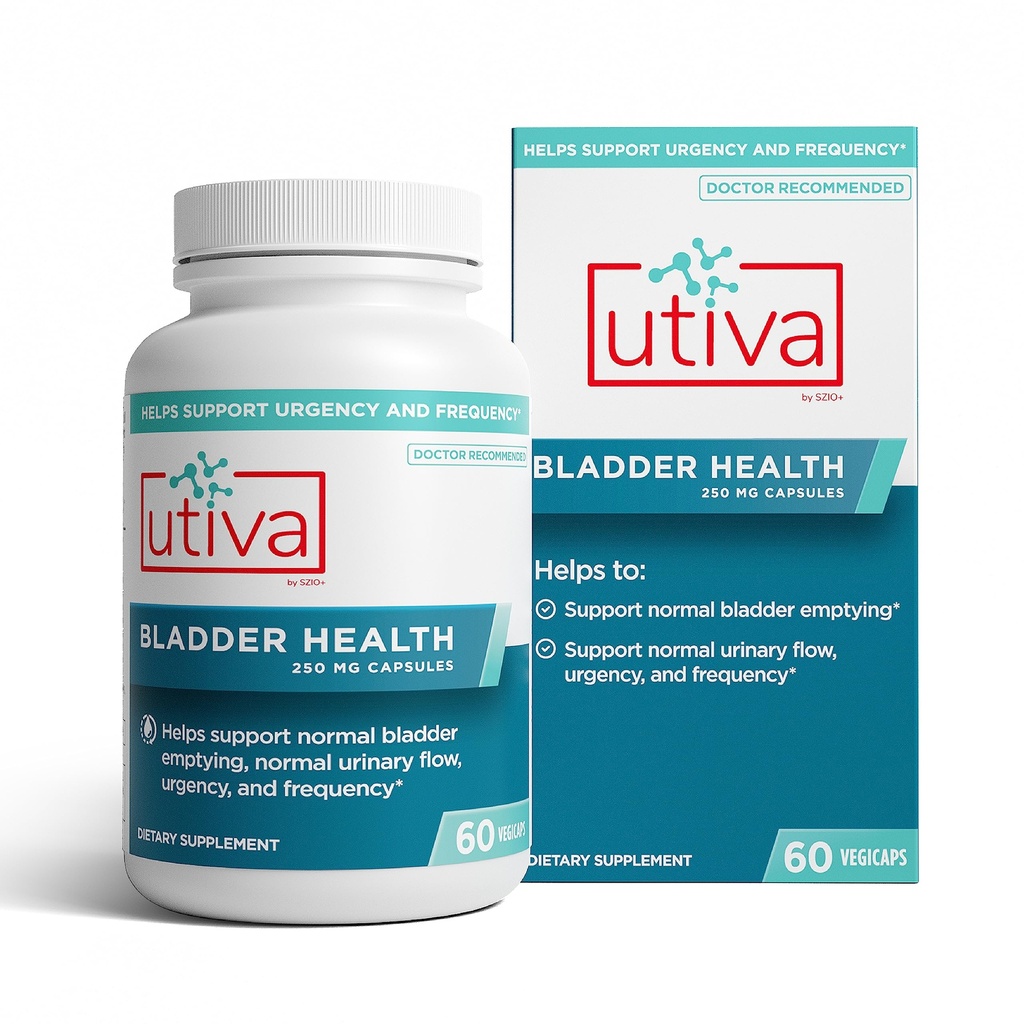 Szio + Utiva Bladder Health - Kontrolltillskott för överaktiv blåsa och lägre urinvägshälsa - Kliniskt bevisat att minska frekvens och brådska - 60 kapslar