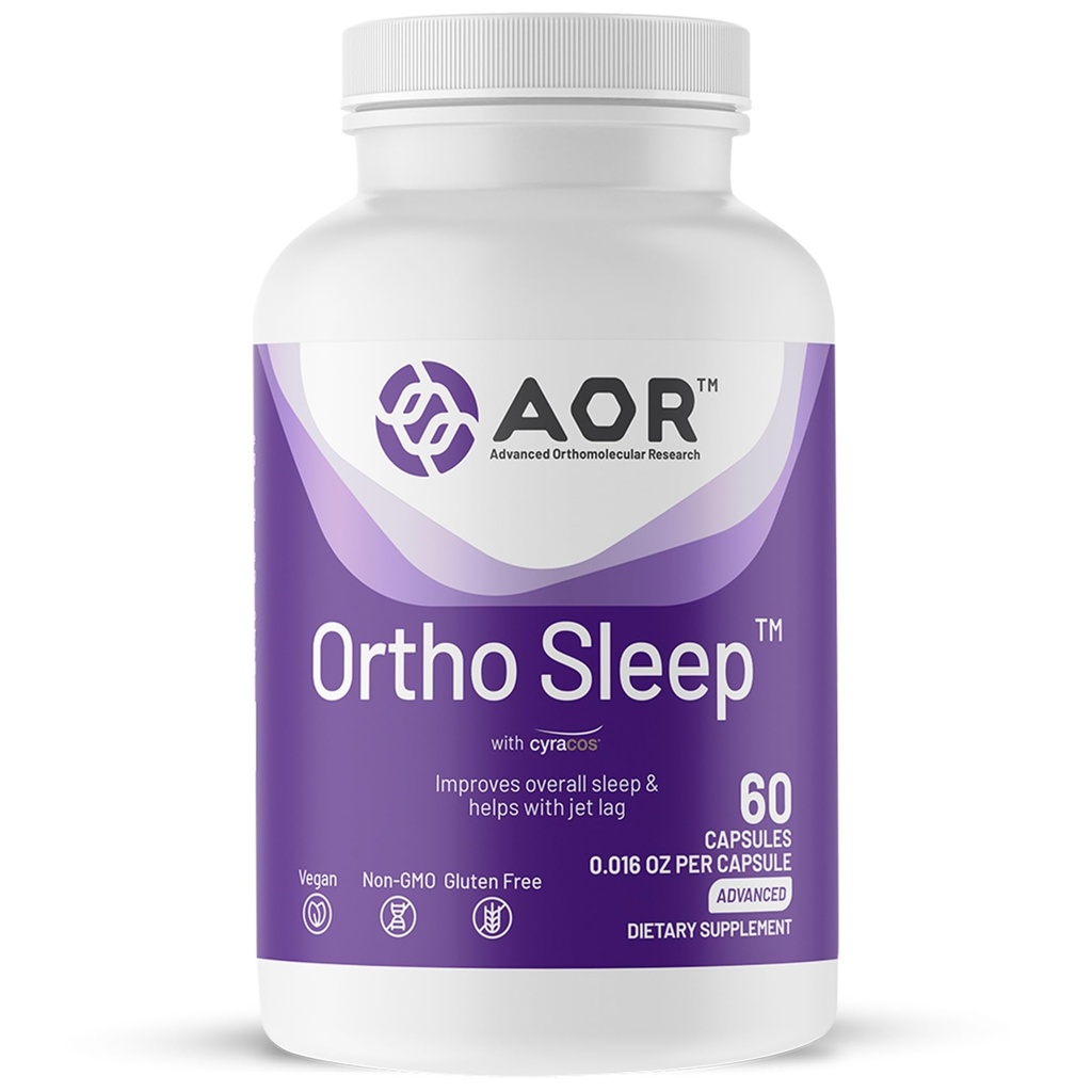 AOR, Ortho Sleep, förbättrar övergripande sömn och hjälper till med Jet lag, naturligt tillskott med GABA, Melatonin, L-Theanine, Vegan, 30 portioner (60 kapslar)