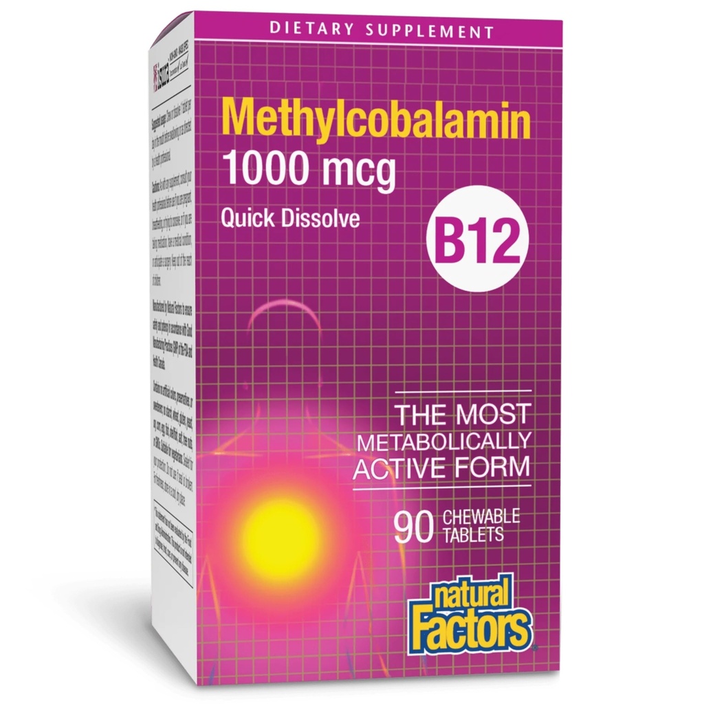 Naturliga faktorer, vitamin B12 Methylcobalamin 1000 mcg, Tuggbart stöd för energi och immunhälsa, vegetarisk, glutenfri, 90 tabletter (90 portioner)