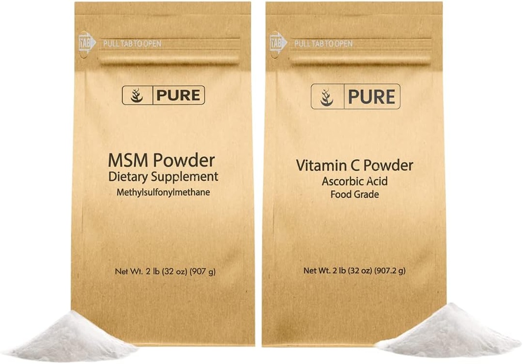 PURE ORIGINAL INGREDIENTS Vitamin C Powder & Methylsulfonylmetan MSM Powder Bundle, (2 lb) Alltid ren, kosttillskott