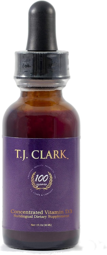 Flytande vitamin D3 125mcg / 5 000 IE, 1 m. oz. Koncentrerad sublingual kosttillskott, TJ Clark, Glass Dropper