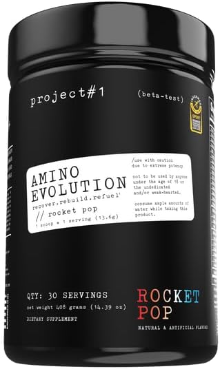 Projekt # 1 AminoEVolution: Muskelstöd och återhämtning - BCAAs, EAAs, Electrolytes & Keto Friendly Energy Boost - Pre & Post Workout Powder för män och kvinnor - RocketPop Flavor - 30 portioner