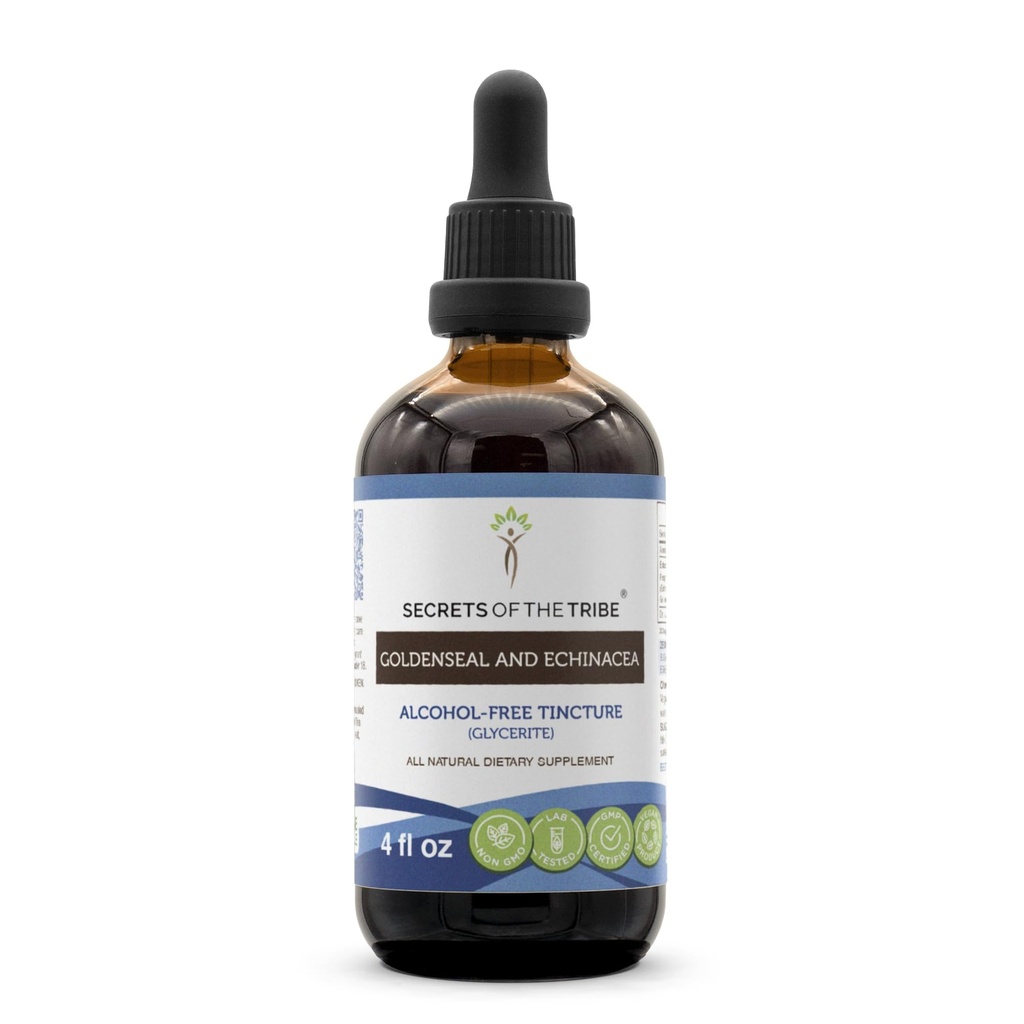 Hemligheter i Tribe Goldenseal och Echinacea Alcohol-Free Liquid Extract, Herbs (Echinacea Root (Echinacea Purpurea), Goldenseal Root (Hydrastis Canadensis) Tinkture Supplement (4 FL OZ)