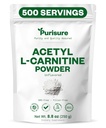 Purisure Acetyl L-Carnitine Powder, 250g, ALCAR Powder, Amino Acid Supplement, Acetyl L-Carnitine Supplement för bättre kognitiv prestanda och Muscular Endurance, Gluten Free, Non-GMO, 500 Servings