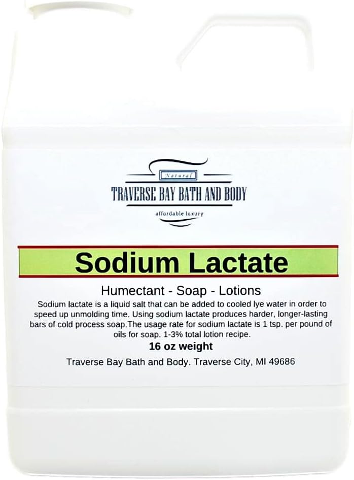 Traverse Bay Bath och Body Sodium laktat, 16 oz, säkerhetsförseglad behållare. 60% koncentration USP Natural Preservative tillverkat i USA
