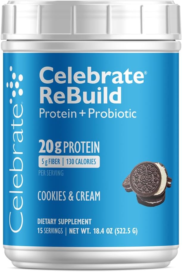 Fira vitaminer återuppbygga proteinpulver med probiotika och prebiotika - 20g Whey Isolate Protein, High Fiber, för Post Bariatric Surgery Patients - Cookies & Cream (15 portioner)