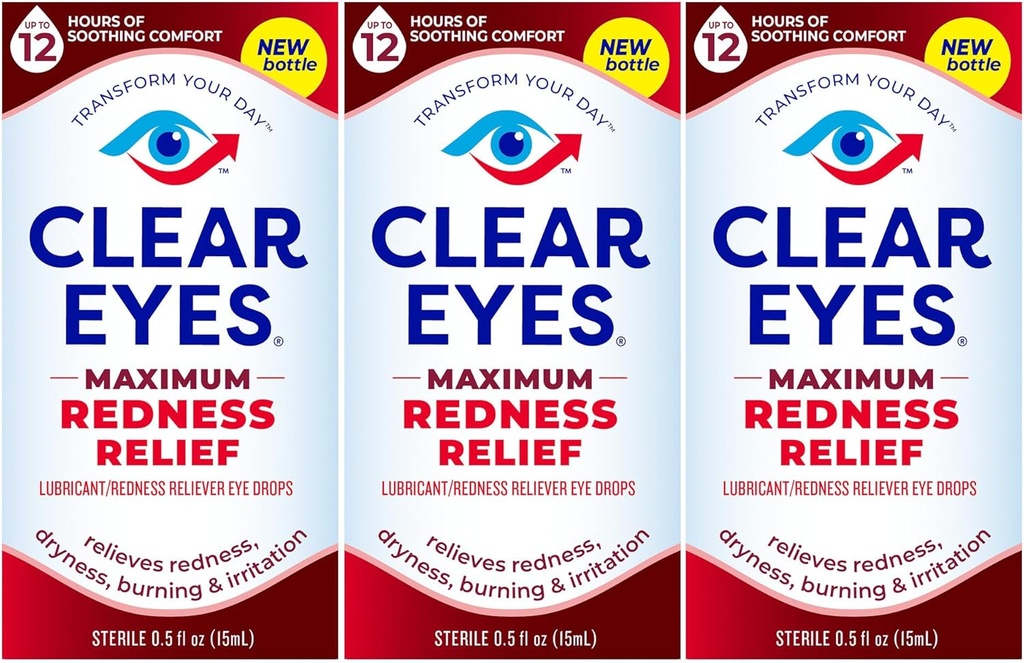 Clear Eyes Maximal Redness Eye Relief Eye Drops, 0,5 Fl Oz, Pack med 3