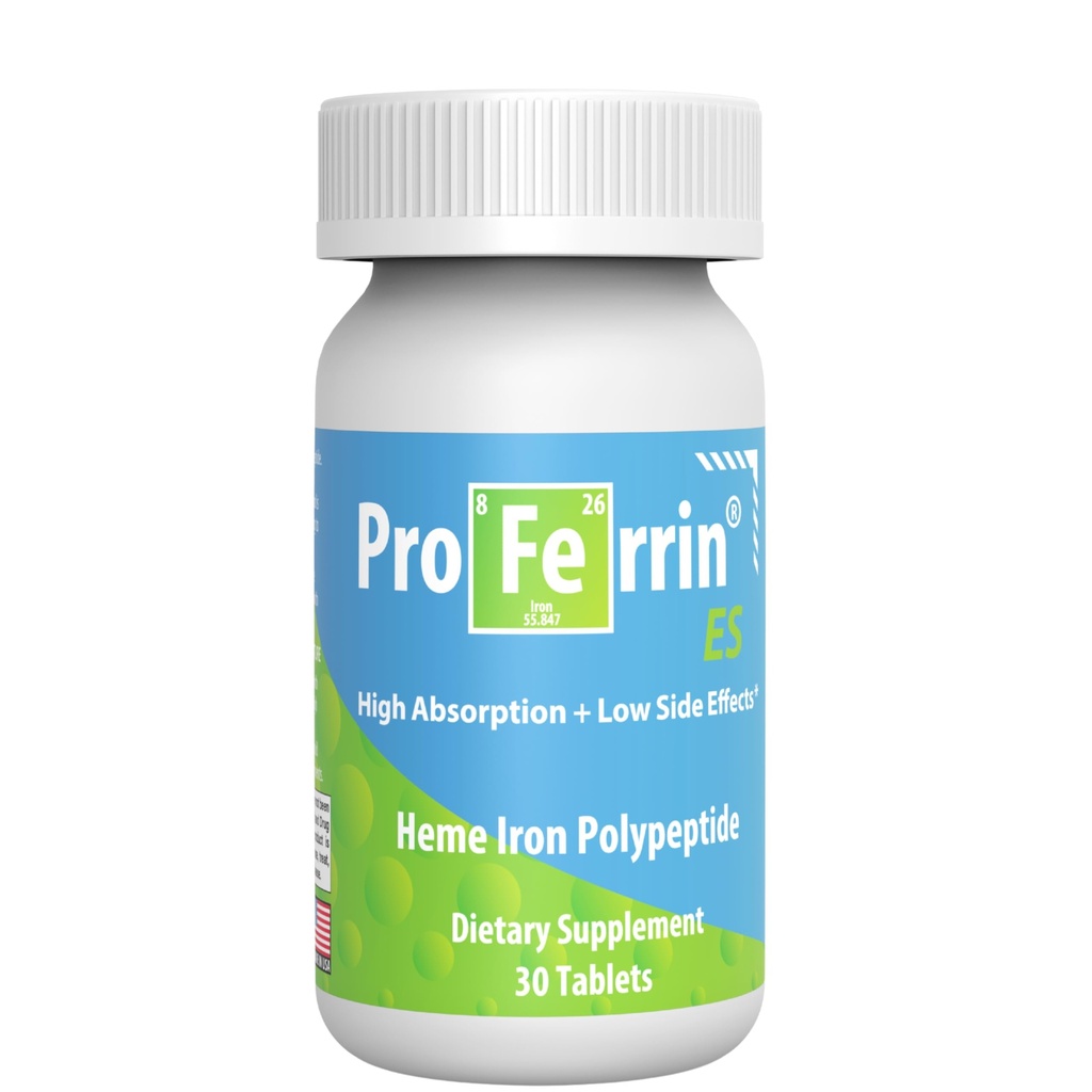 Proferrin ES- 10,5 mg hög Absorberande Heme Iron Polypeptide. Tillverkad i USA. 30 tabletter. Lätt på The Gut. Inte påverkas av kaffe, kalcium eller PPI.
