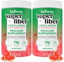 Bellway Super Fiber Powder + Collagen (2 Pack), Sugar-Free Psyllium Husk Pulver med Collagen Peptides och Hyaluronic Acid för Gut Health, Healthy Skin, Nails, Bones & Joints, Watermelon (21.2 oz)