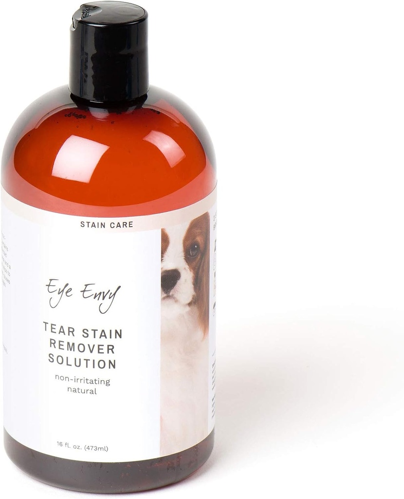 Eye Envy Tear Stain Remover Solution for Dogs. 100% Naturlig, säker. behandlar orsaken till fläckar. Rekommenderas av AKC Breeders, Vets, Handlers, Groomers. Innehåller kolloidalt silver. 16 oz. Tillverkad i USA