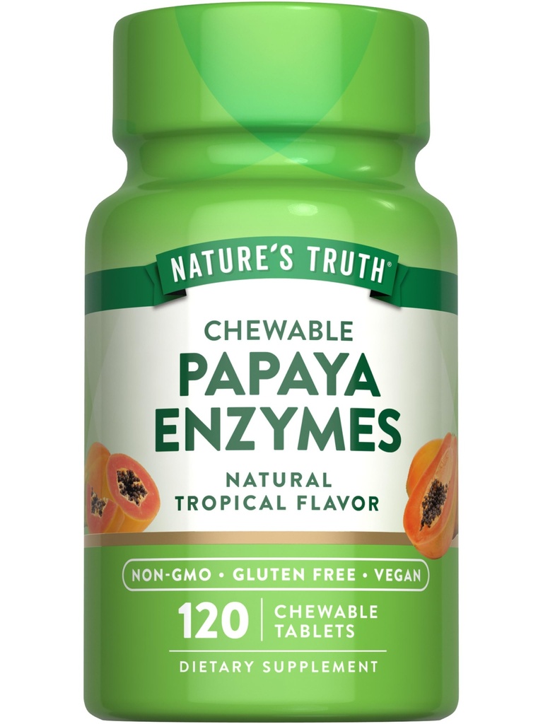 Naturens sanning Papaya Enzyme Chewable Tablets | 120 greve | Vegan, icke-GMO & Gluten fri tillägg för matsmältning | naturlig tropisk smak