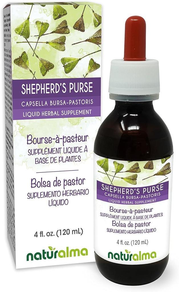 Naturalma Shepherd's Purse (Capsella Bursa-pastoris) ört Alkoholfri tinktur - 4 fl oz flytande extrakt i droppar - Herbal Supplement - Vegan
