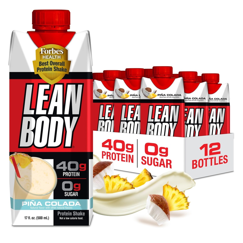 Lean Body Ready-to-Drink Pina Colada Protein Shake, 40g Protein, Whey Blend, 0 Sugar, Gluten Free, 22 Vitaminer & Minerals, 17 Fl Oz (Pack av 12)