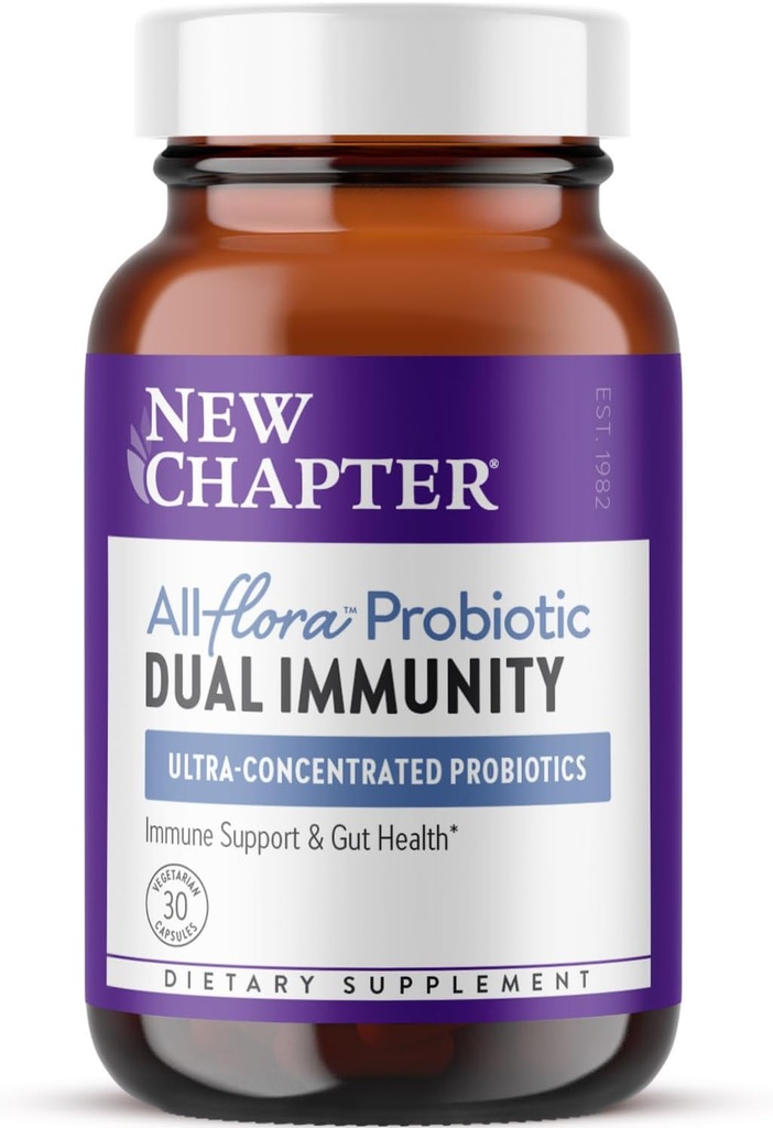 Nytt kapitel All-FloraTM Probiotic Dual Immunity, Klinisk Styrka Ingredienser - Mycket koncentrerad Probiotika för aktiv immun Support & Gut Health + Immune-Boosting Fermented Postbiotics, 30 ct