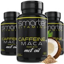 (3 Pack) Smartare energipiller, 200 mg koffein och kokos MCT Olja med Maca Root, 150 flytande Softgels