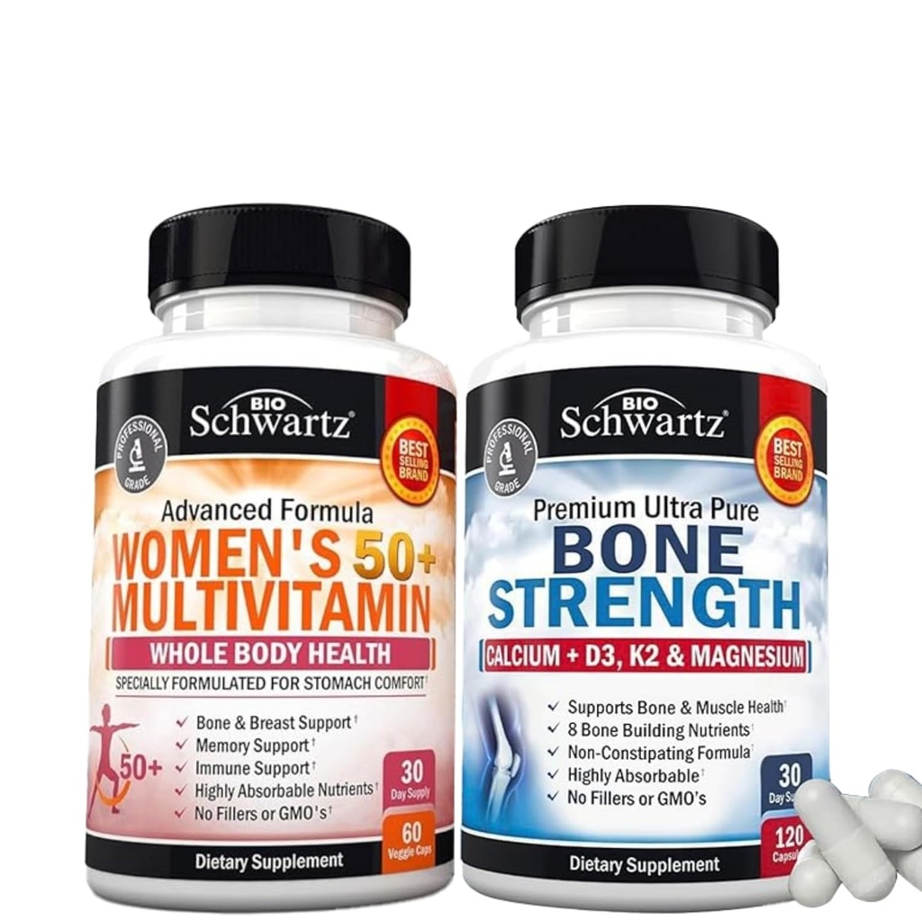 BioSchwartz Daily Multivitamin för kvinnor 50 & över (1 månads leverans) Plus benstyrka mineraltillskott med kalcium och magnesium (1 månad leverans)