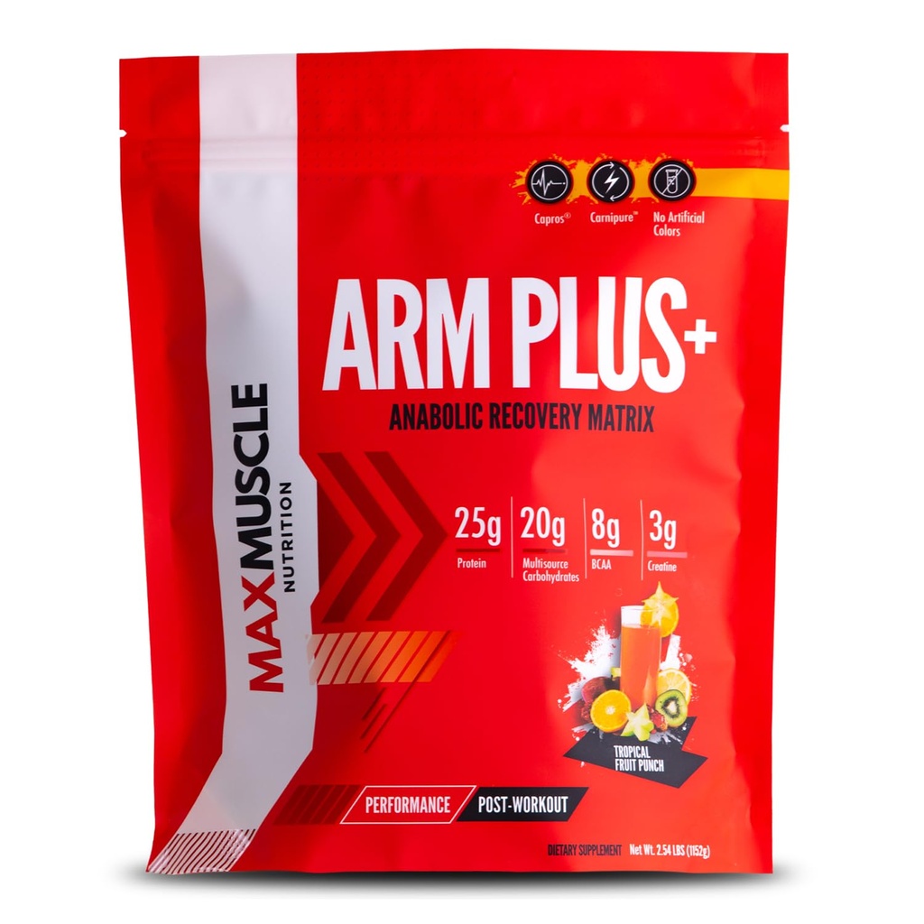 Max Muscle Arm Plus + Anabolic Recovery Matrix | 25g Protein, 8g Bcaas, 3g Kreatinmonohydrat | Whey Protein, Aminosyror, Antioxidanter, Glutamin, Electrolytes (Tropisk Punch, 2,54 lb)