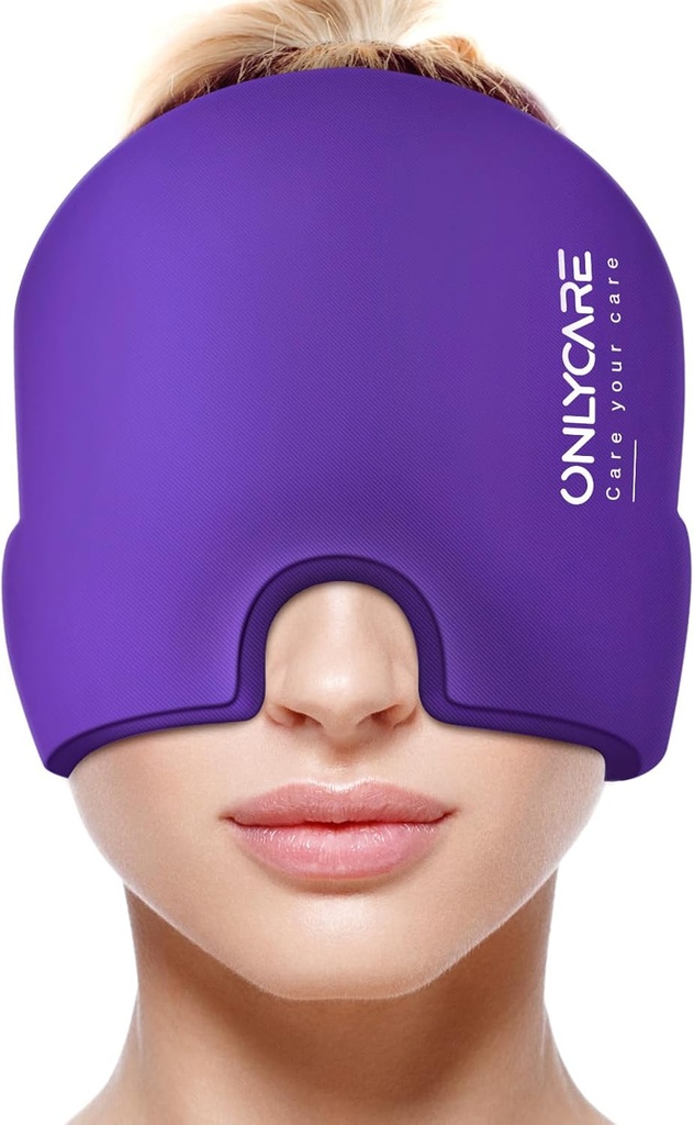 ONLYCARE Migraine Relief Cap, Soothing Headache Hat, uppgraderad Odorless Gel Ice Head Wrap, Hot and Cold Therapy, Headache Ice Pack för spänning och stress (Purple)
