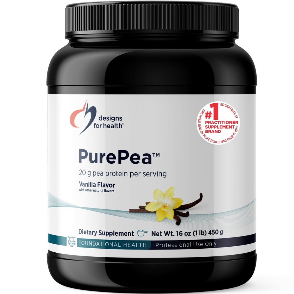 Designs for Health PurePea - 20g Vegan Pea Protein, Non-GMO Natural Drink Mix Powder Supplement, Vanilla (15 portioner / 450g)