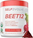 Beet Root Powder Organic 5000mg med vitamin B12 (Methylcobalamin) och spårmineraler i naturlig svart körsbär smak, 0g tillsatt socker - Vegan Dietary Supplement (30 portioner)