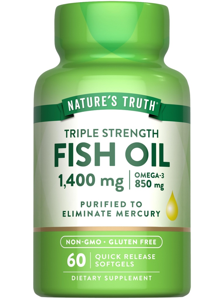 Naturens Sanning Triple Strength Fish Oil 1400 mg | 850 mg Omega-3 | 60 Softgels | Non-GMO & Gluten Free