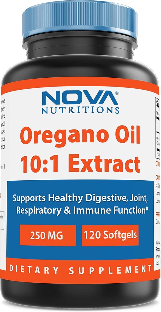 Nova Nutritions Oregano Oil 250 mg 10:1 Extrakt - Non-GMO & Gluten Free - Olja av Oregano Pills - Immun Support - 120 Softgels