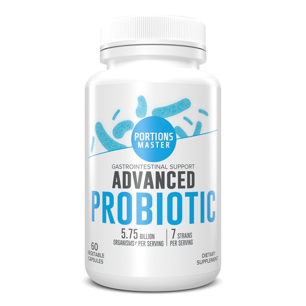Portions Master Probiotics 5,75 miljarder CFU, Daily Probiotic och Organic Prebiotic Supplement för Gut Health, Digestive Support och Immune Balance, Non-GMO, Gluten-Free, Dairy-Free (60 kapslar)