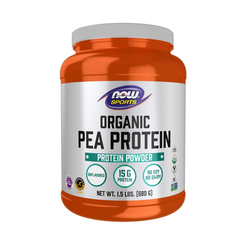 NOW Foods Sports Nutrition, Certified Organic Pea Protein 15 Grams, Unflavored Powder, 1,5 pund