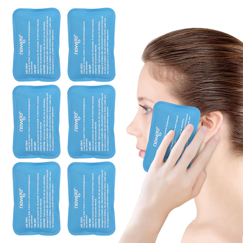 NEWGO Mini Ice Packs (6 Packs) Gel Cold Packs for Injuries Reusable, Face Ice Pack for Face Surgery, Teeth Pain, Tired Eyes, Kid's Boo Boos, Bruises, Headaches,Breastfeeding 4.5 "X 3.2" Blue
