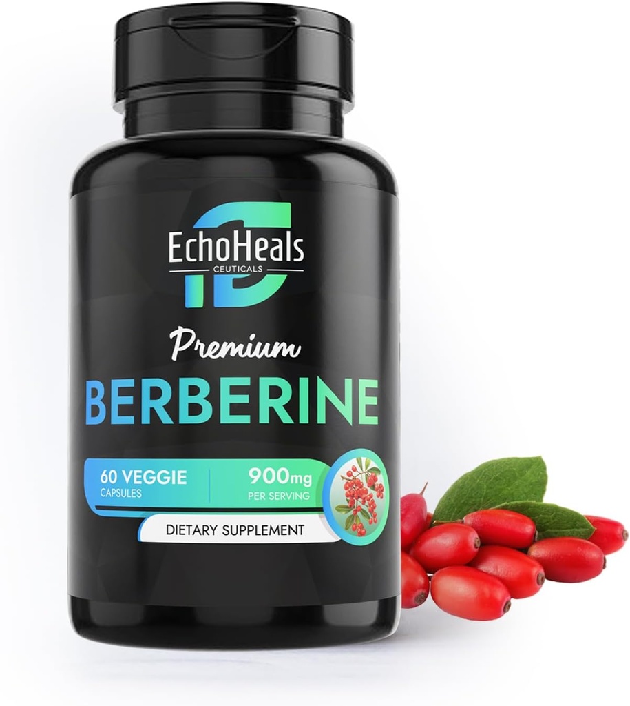 Berberine Supplement - Naturlig växtbaserad med Ceylon Cinnamon, gurkmeja, piperin, vitamin B6, C, D - Veganvänlig - 60 Vegetable Caps, 900mg.
