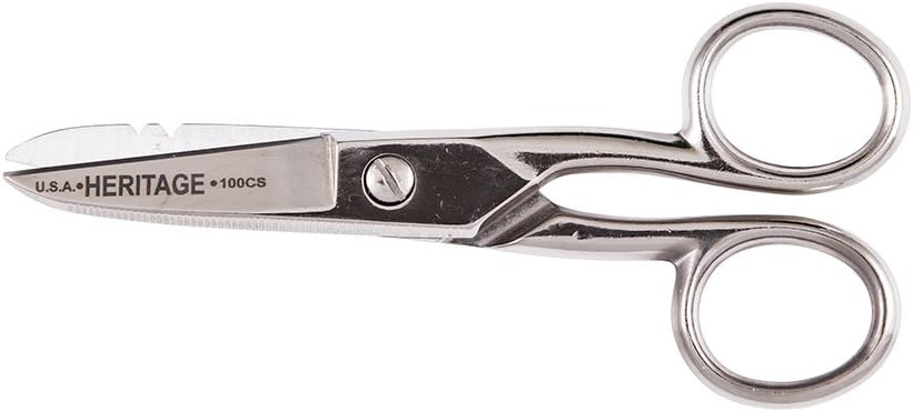 Klein Tools G100CS Scissors, Made in USA, Electrician Scissor med Stripping Notches och Serrated Blade, 5-1/4-tums