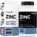 Förnya aktiva zink kosttillskott 50MG per portion - Essential för immunhälsa, starka ben och främja hälsosamt hår, naglar och glödande hud för daglig användning - Tillverkad i Kanada - 250 tabletter