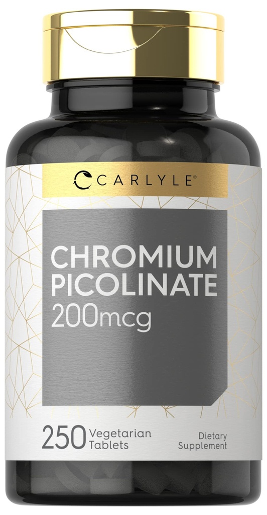 Carlyle Chromium Picolinate 200mcg | 250 vegetariska tabletter | Hög Absorption | Icke-GMO, Gluten fri tillägg