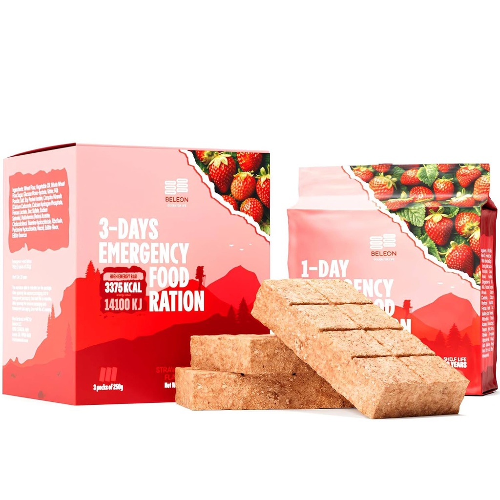 Emergency Food Supply 3-days 72 hours Strawberry Biscuit Bars MRE Meals Military 2024 Survival Kit - 20 Years Shelf Life Camping Hiking Supplies