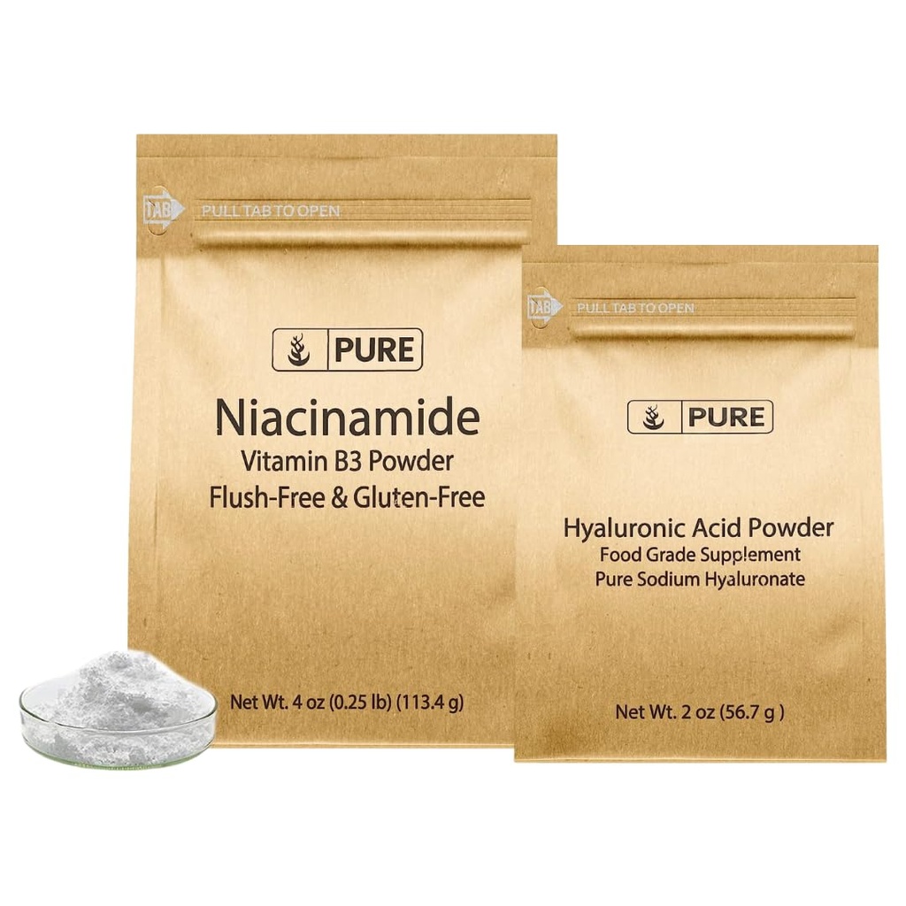 PURE ORIGINAL INGREDIENTS Hyaluronic Acid och Niacinamide Bundle, Olika storlekar, Flush-Free, Fina pulver