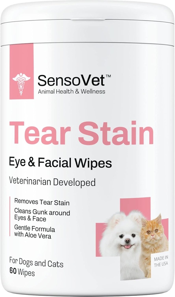 Tear Stain Remover Eye Wipes för hundar och katter, rengör Eye Boogers och Gunk Discharge, Facial Cleansing med Aloe Vera (Fragrance Free)