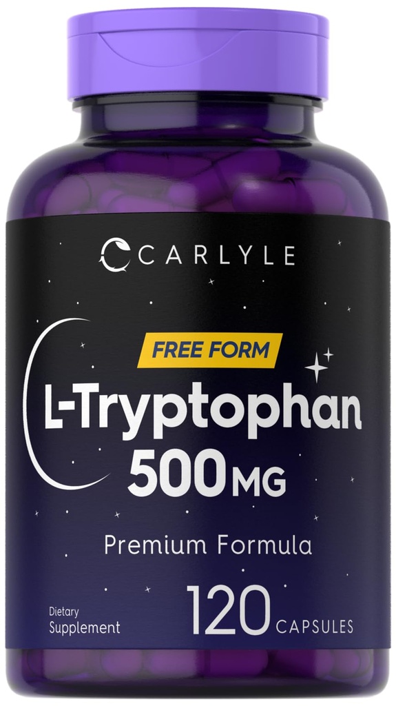 Carlyle L-Tryptophan 500mg | 120 kapslar | Amino Acid Supplement | Gratis Form | Premium Formel | Non-GMO & Gluten Free
