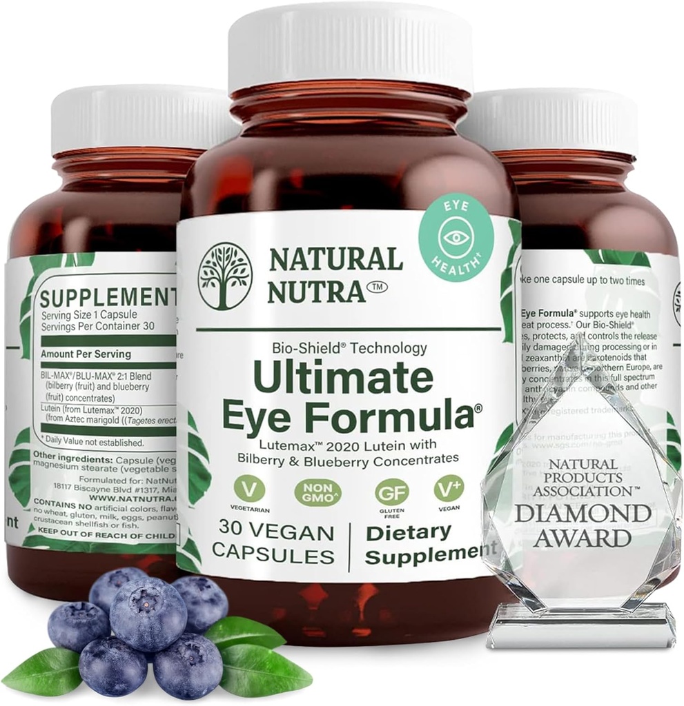 Natural Nutra Ultimate Eye Health Supplement - Bilberry & Blueberry Extract Blend for Day and Night Vision Support, Promotes Color Perception & Eye Clarity - Non-GMO, Vegan - 30 Capsules (Pack of 2)