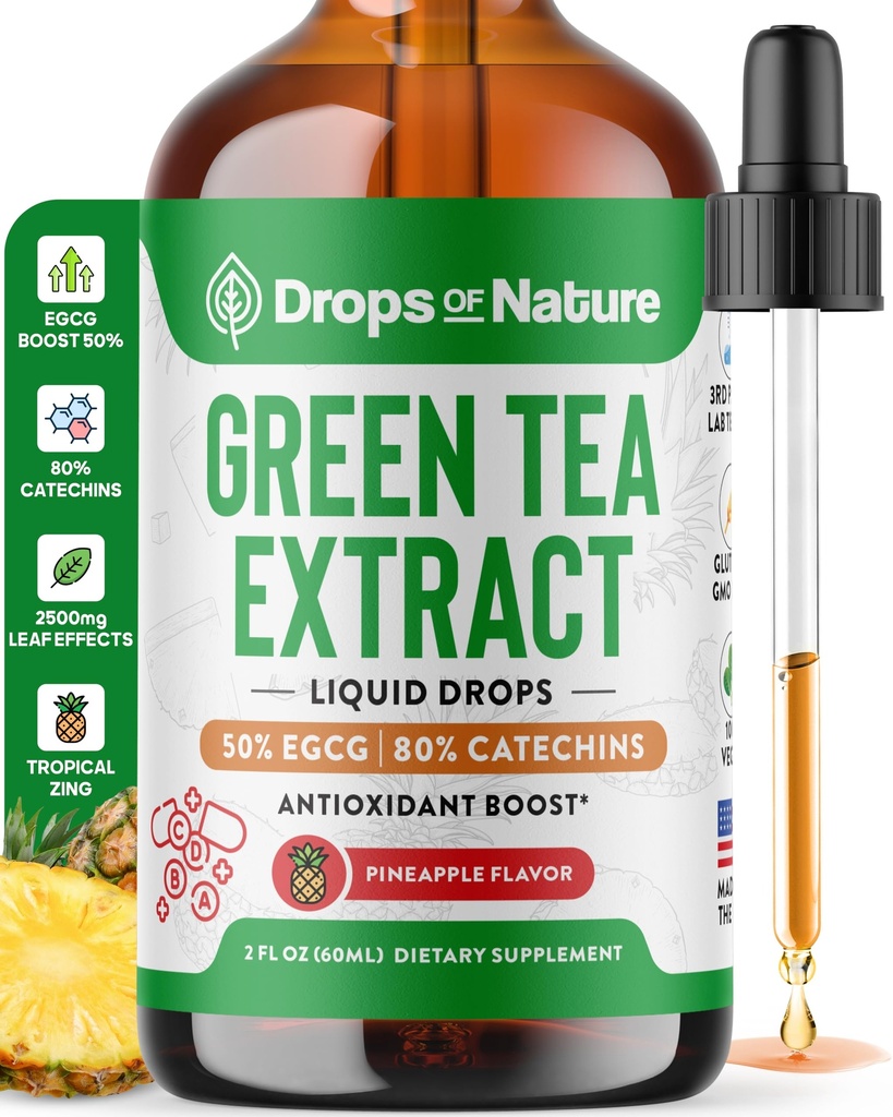 Grönt te 10:1 Extrahera 50% EGCG - Grönt te flytande droppar - Vegan, 4X Mer kraftfullt än piller & kapslar - 2oz Antioxidant & Immun Supplement - Hud, Hjärtstöd, Hjärnhälsa & Minnes Boost