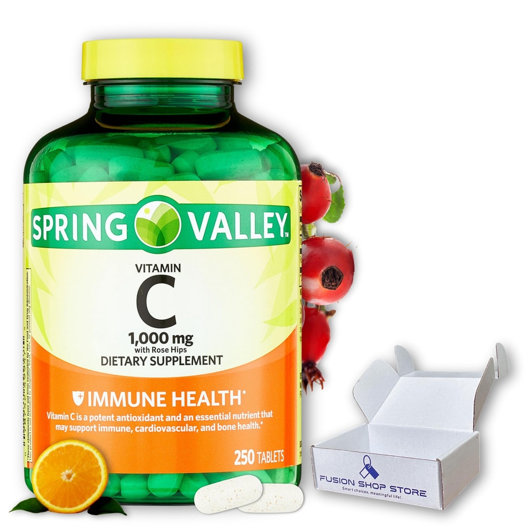 FUSION SHOP STORE Smarta val, meningsfullt liv! Vitamin C 1000mg- med Rose HIPS tabletter, 250 greve (Pack av 1)