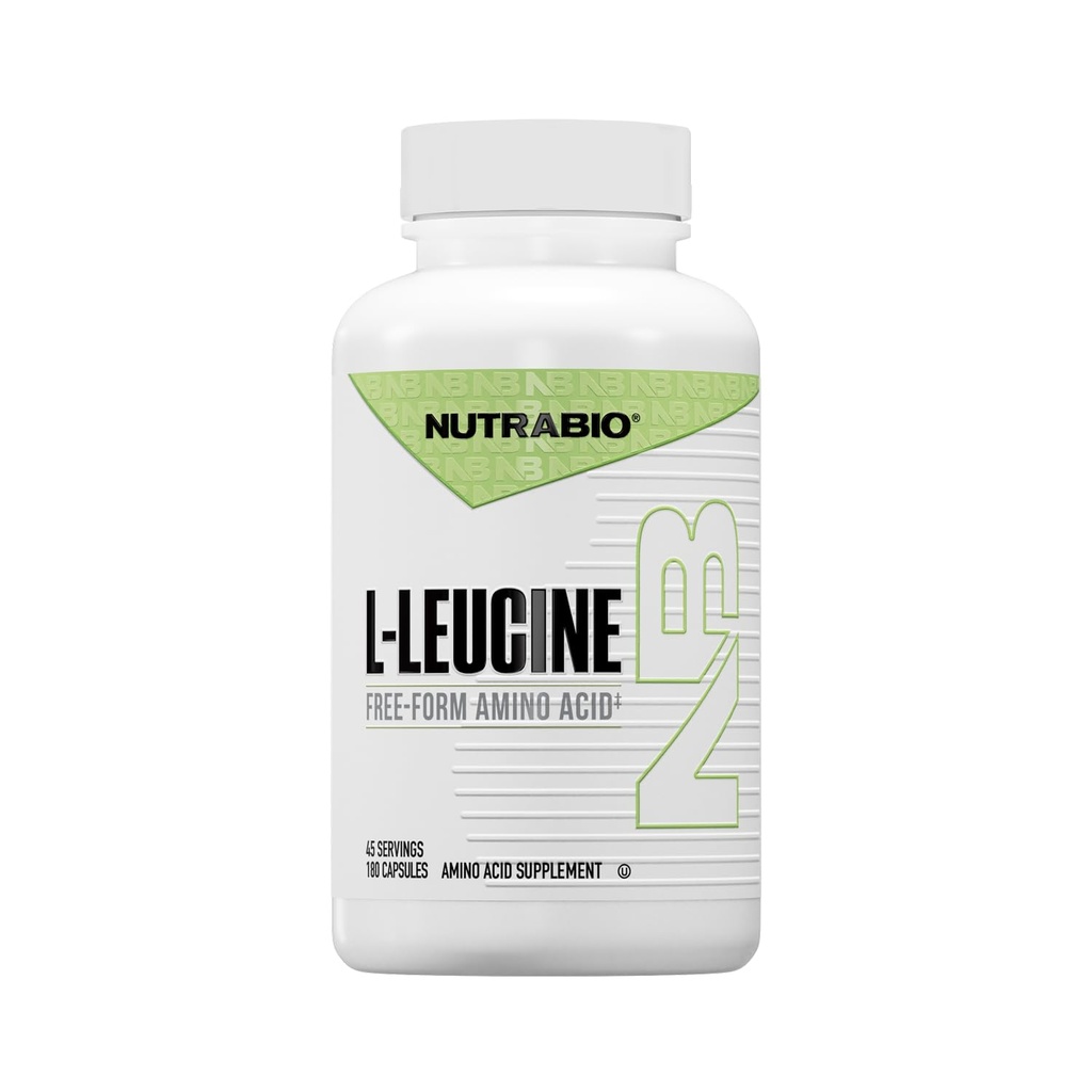 NutraBio L-Leucine Supplement - Optimal Aminosyra för muskeltillväxt och återhämtning - Naturligtvis Fermenterad fri form Leucine Aminosyror Supplement- Vegan, icke-GMO, Glutenfri - 400mg, 180 kapslar