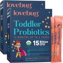 LOVEBUG Kids Probiotic Powder med Prebiotic Fiber - Toddler Immunity Support & Constipation Relief - USDA Organic Probiotics for Childrens Gut & Digestive Health (åldrar 1-4) - 60 Pack (Unflavoured)