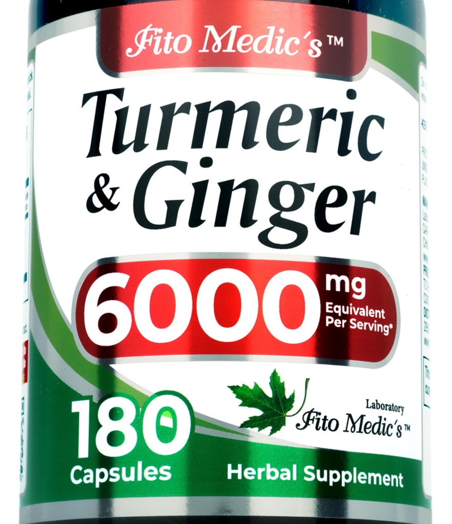 FITO MEDIC'S Lab | Gurkmeja och Ginger Supplement | 6000 mg | 180 Caps | Ultra High Absorption, s.