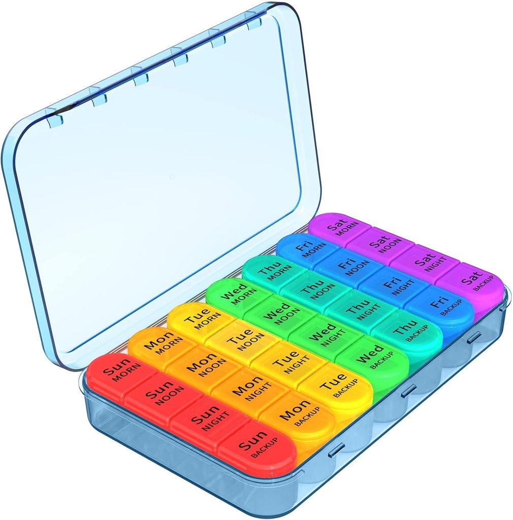 Daviky Pill Organizer, Daily Pill Box 7 Day, Weekly Pill Organizer 4 Times a Day, Large Travel Pill Case med 28 Compartment to Hold Medicine, Vitamin och Supplement (Blå)