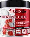 fitcode EnergyCode - Pre Workout with Creatine Powder - Energy & Performance Drink - Muscle Strength & Endurance Supplement - Innehåller koffein - 30 portioner - Vattenmelon