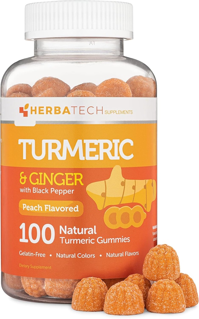 Gummies med Black Pepper & Ginger Root (100 Count) Chewable Supplement för vuxna och barn - Gemensamt stöd och Vegan Safe