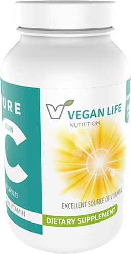 Vegan Life Nutrition - Pure Vitamin C Supplement - Glutenfri, icke-GMO - Immun Support och White Blood Cell Health - 120 kapslar