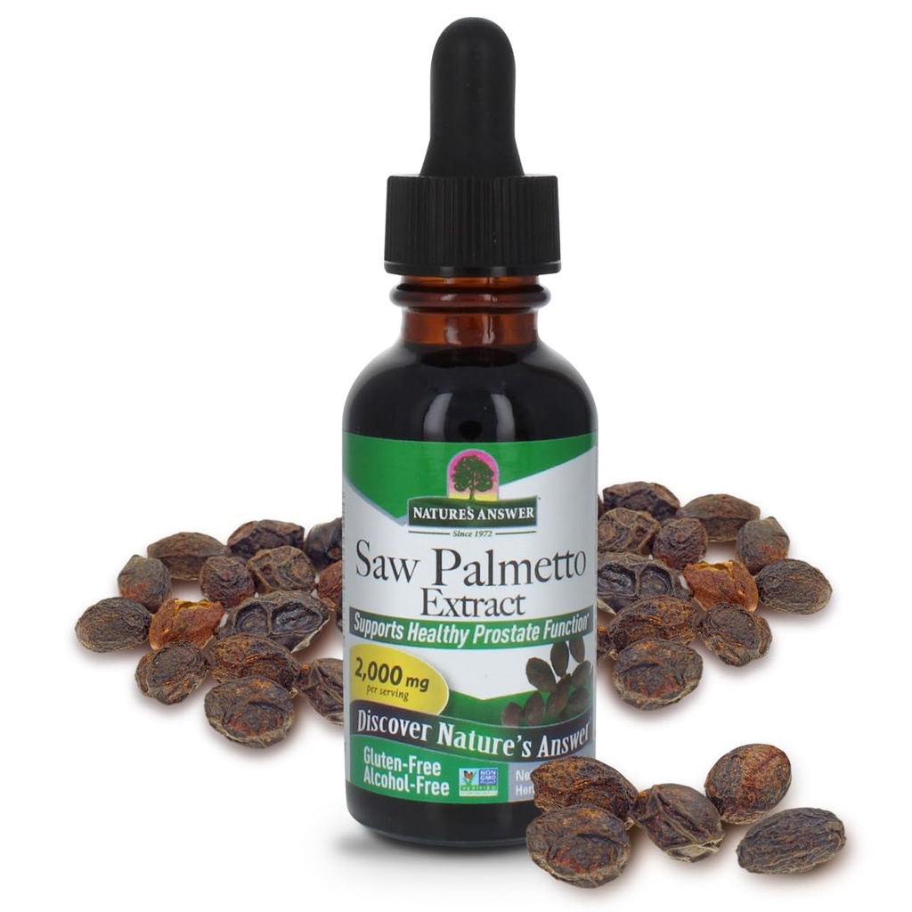 Naturens svar Alkoholfri såg Palmetto Berry Extract, 1-Fluid Ounce | Prostate Support | Natural Urinary Health | Främjar hårväxt
