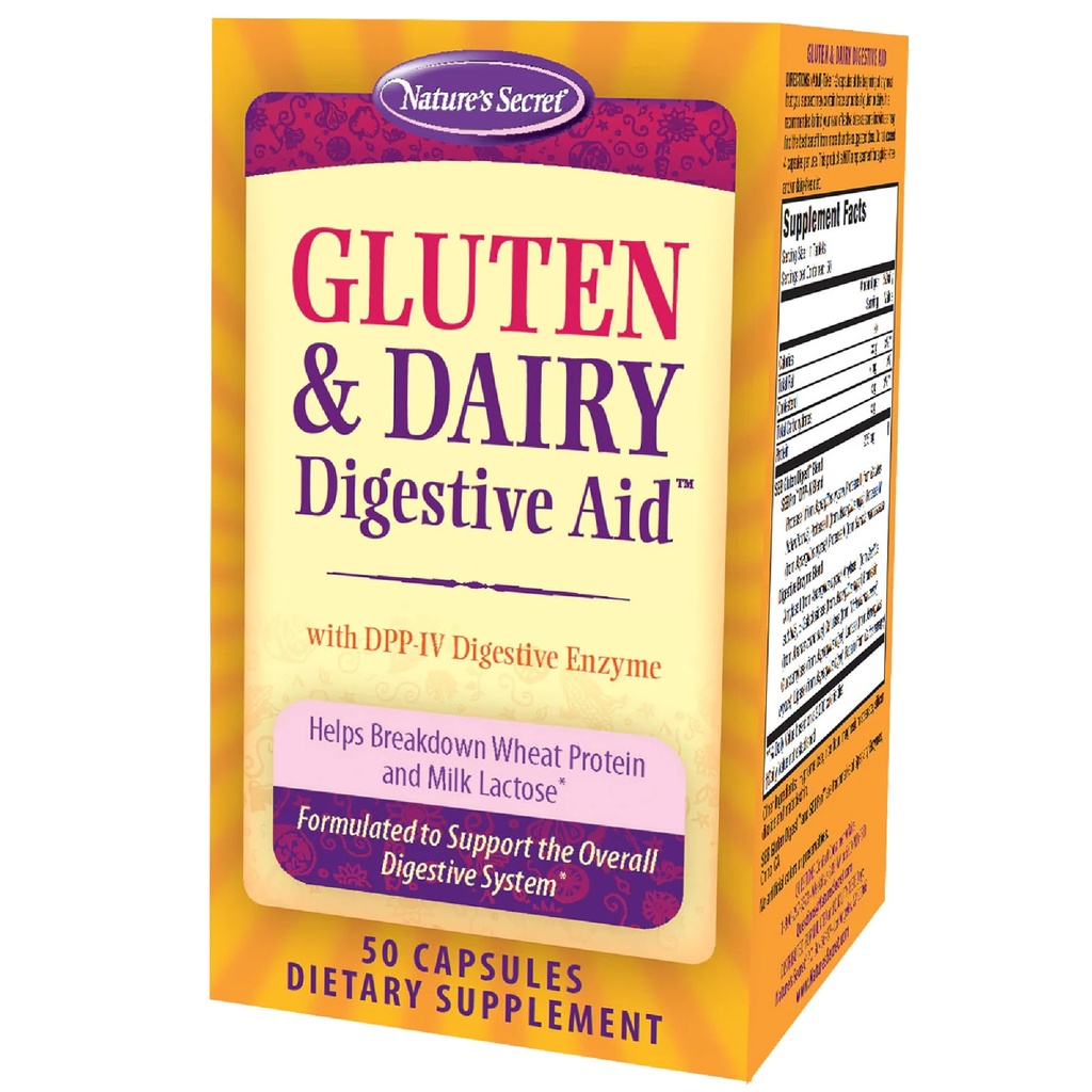 Naturens Secret Gluten & Dairy Digestive Aid - 50 kapslar - hjälper till att bryta ner veteprotein & mjölklaktos - 25 portioner