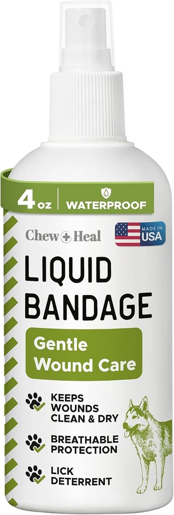 Pet Liquid Bandage för hundar - 4 oz Spray med Aloe - sårvård för hundar inklusive skär, skrapor och stygn - Andningsbara och vattentäta